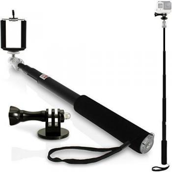 igadgitz Negro Monopod con Palillo Extensible Telescópica a Mano Autorretrato Selfie Stick con Adaptador Soporte Cámara Deportiva de Acción & Móvils