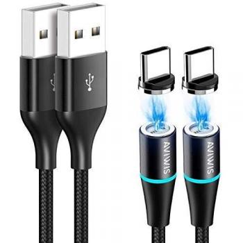 Cable Magnético Tipo C, [2Pack 2M] Cargador Tipo C Magnético Carga y Sincronización Datos Cargador iman para Galaxy S10/S9/S8/Note9, Huawei P20/P10, Mi 9/A2, OnePlus 6T -Negro
