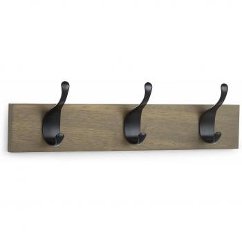 Amazon Basics - Perchero de madera de pared, 3 ganchos modernos 34 cm, Madera noble, 2 unidades