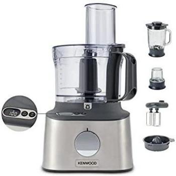 Kenwood Multipro Compact Procesador Robot de Cocina, Bol de 1,2L, Batidora de Vaso de 1,2L, Gancho para Amasar, Varillas, Discos para Cortar y Rallar, Molinillo de Especias, 800 W, FDM313S, Plata