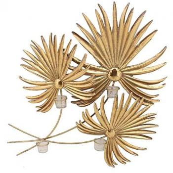 Decoración de Pared Dorado Metal - Diseño Hojas, 77 x 11 x 96 cm, para 4 velas