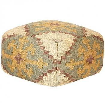 Puf Multicolor de Yute y Lana 50 x 50 cm con Patrón Oriental Estilo Kilim