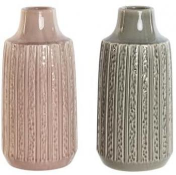 Jarrón Home ESPRIT Gris Rosa Porcelana 15 x 15 x 31 cm (2 Unidades)