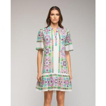 Vestido corto estilo túnica con estampado geométrico y detalles étnicos NIZA