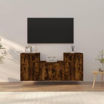 Set de muebles de TV 3 piezas madera contrachapada roble ahumado Vidaxl Marrón