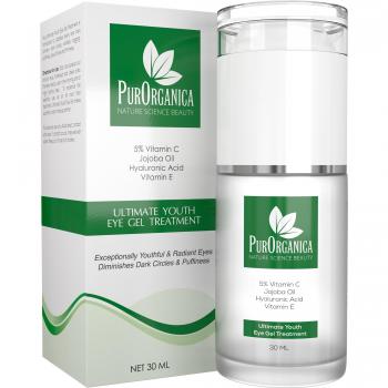 PurOrganica Eye Cream for Dark Circles, Puffiness, Eye Bags, Wrinkles and Crow's Feet – Double Sized 30ML - Organic Anti Ageing Cream with Vitamin C, Hyaluronic Acid, Jojoba Oil and Vitamin E - Best Natural Treatment for Women and Men - 100% Satisfactio