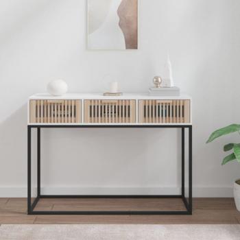 Mesa consola de hierro y madera contrachapada 105x30x75 cm en colores Blanco, Negro y Marrón - Mesa de sofá, mesa de entrada para salón, consola de entrada, mueble recibidor, mesita auxiliar
