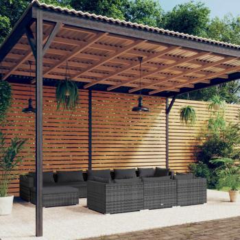 vidaXL 10-Piece Grey Poly Rattan Garden Lounge Set with Cushions