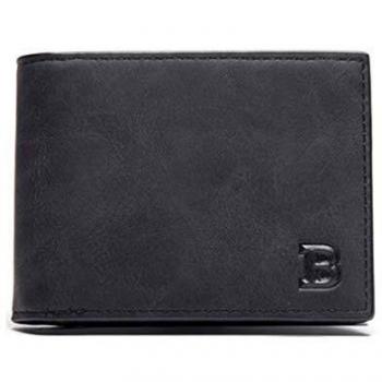 JIE Moda Hombre Hombre Billetera Monedero Tarjeta Lugar Efectivo Moneda Bolsa Corta Cremallera Plegable Negro