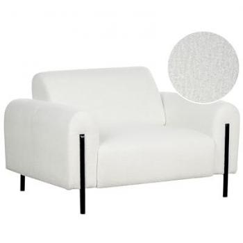 Sillón moderno Askim tapizado en bouclé blanco con respaldo ajustable y patas de metal