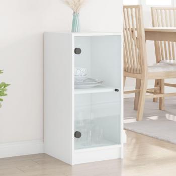 Armario auxiliar con puertas de vidrio blanco 35x37x75,5 cm - Mueble de Almacenaje de Salón, Buffet para salón, Armario Auxiliar, Armario de Almacenamiento