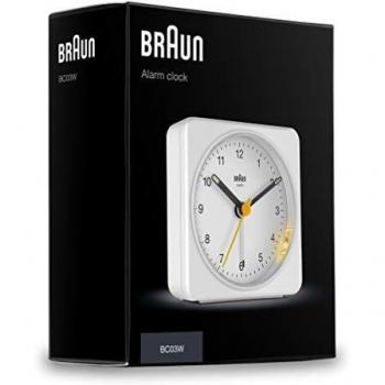 Braun Classic Analog Alarm Clock with Snooze, Light, and Silent Sweep Movement - White