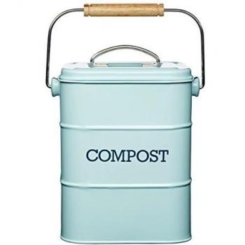 LIVING NOSTALGIA Metal Kitchen Compost Bin, Carbon Steel, Blue, 16.5 x 12 x 24 cm