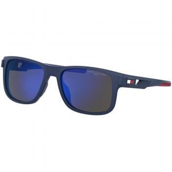 Tommy Hilfiger Blue High Contrast Wrap Sunglasses TH 1913/S, Matte Blue with Blue Mirror Lenses, Men's Size: 55 MM
