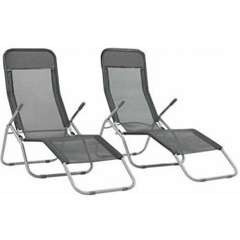Folding Sun Loungers Set of 2 in Anthracite Textilene