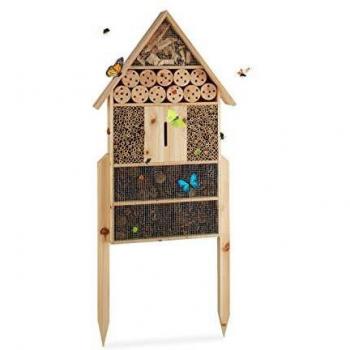 Hotel de Insectos XL de Pie, Refugio Natural para Abejas, Mariposas y Coccinelas, Madera, 79 x 39 x 13 cm, Marrón Natural - Relaxdays