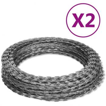 Rodillos de alambre de púas de acero galvanizado helicoidal 2 piezas 60 m