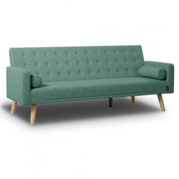 Sofá Cama 3 Plazas Acolchado One Dots Verde con Apertura Clic-Clac y Patas de Madera