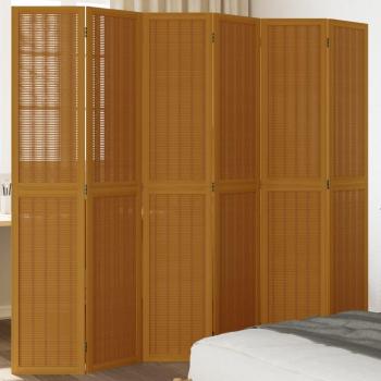 Biombo separador de habitaciones 6 paneles marrón de madera maciza Paulownia