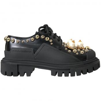 Dolce & Gabbana Black Leather Trekking Derby Embellished Shoes - EU35.5/US5