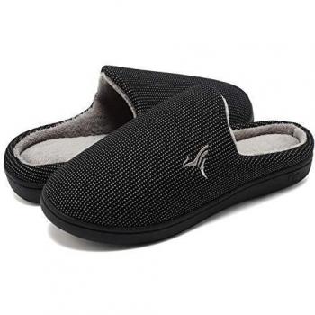 VIFUUR Hombre Zapatillas de casa Espuma de Memoria de Alta Densidad Cálido Interior Lana al Aire Libre Forro de Felpa Suela Antideslizante Zapatos Punto Blanco/Gris 42/43