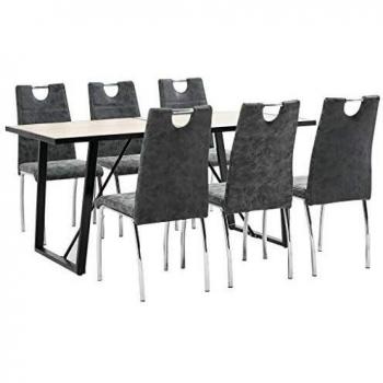 vidaXL Juego de Comedor 7 Piezas Cuero Sintético Mobiliario Decoración Interior Casa Hogar Robusto Duradero Resistente Funcional Práctico Útil Negro