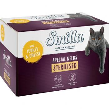 Smilla Sterilised Pack Ahorro - Comida húmeda para gatos en tarrinas de 100 g (24 unidades) - Pavo con queso
