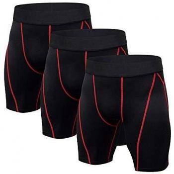 Niksa Mallas Cortas Running Hombre Pantalones Cortos de Compresión para Deporte, Fitness, Gym Negro Rojo Medium