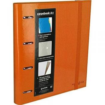 Grafoplás 88102052－Carpeta anillas troqueladas A4 con sobre transparente, 4 separadores y 100 hojas, color naranja, 4 anillas de 35mm, cierre de goma. Carpebook Multiline