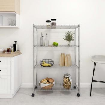 Estante de Almacenaje con Ruedas, 4 Niveles, 90x35x142 cm, Capacidad de Carga 200 kg, Color Negro y Cromado