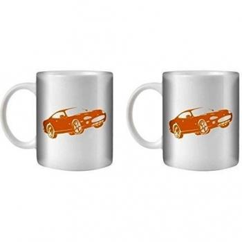 STUFF4 Taza de Café/Té 350ml/2 Pack Naranja/XKR/Cerámica Blanca/ST10