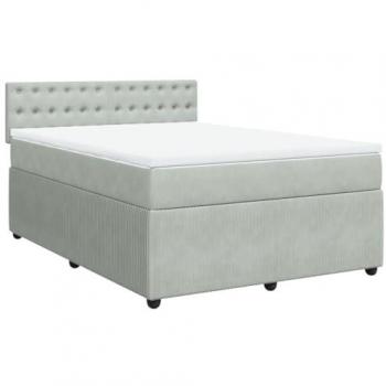 Cama box spring con colchón terciopelo gris claro 160x200 cm