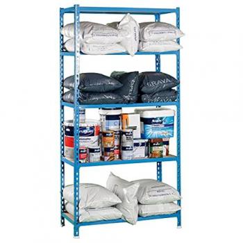 Estantería metálica SimonRack de almacenaje de acero, 2000x1200x500 mm, 5 baldas de madera ajustables, soporta 200 kg de punto flexión por balda, color azul/madera
