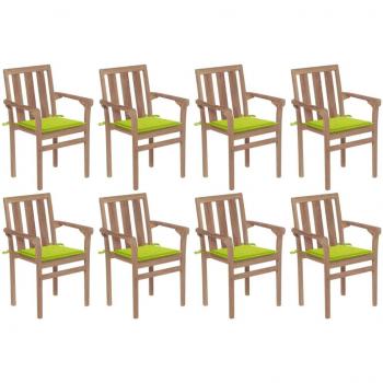 Sillas de jardín apilables con almohadas 8 piezas de teca sólida