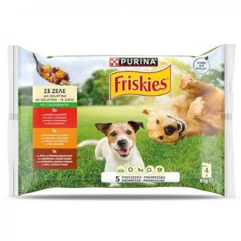 Comida Húmeda para Perros Friskies Gelatina de Buey, Pollo y Cordero - Pack 4 x 85 g
