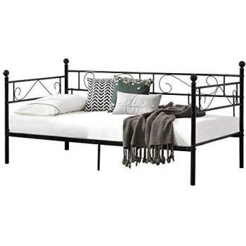 Sofá cama individual Granada resistente acero 90 x 200 - Negro