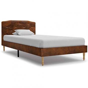 vidaXL Cama y Colchón Piel Ante Sintética Marrón 90x200cm Tapizada Mobiliario Casa Hogar Somier Diseño Discreto Elegante Estructura Robusta Duradera