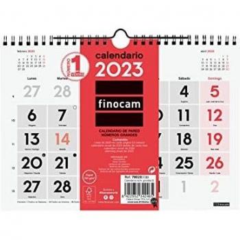 Finocam - Calendario 2023 Neutro de Pared Números Grandes Enero 2023 - Diciembre 2023 (12 meses) Español