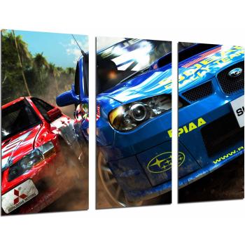 Set de 3 Cuadros Decorativos de Rally Subaru en Madera - Coches Rojos y Azules, Impresión Fotográfica Moderno