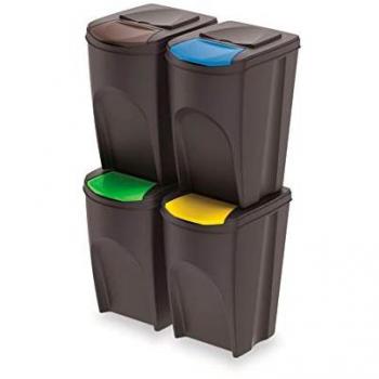 Juego de 4 cubos de reciclaje Prosperplast Sortibox de plástico en color antracita, volumen total 140L (4x35L)
