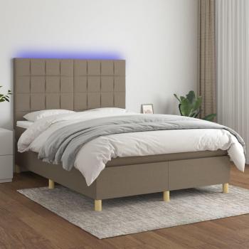 Cama Box Spring con Colchón y Luces LED Tela Gris Taupe 140x190 cm
