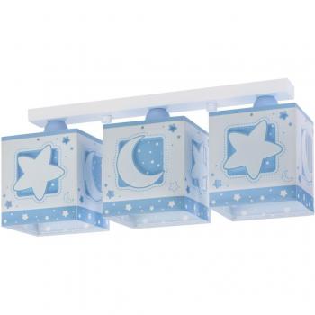 Plafón infantil Moonlight 3 luces gris y azul con diseño de luna y estrellas