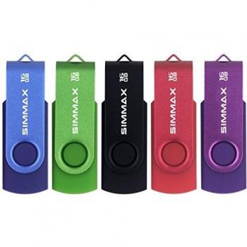 SIMMAX Memorias USB 5 Piezas 16GB USB 2.0 Stick Giratoria Flash Drive Pendrives Almacenamiento Datos
