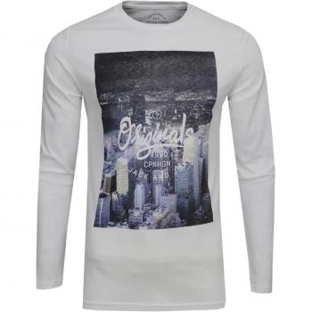 JACK & JONES Jorart Stack tee LS Crew Neck, Camisa Manga Larga para Hombre, Blanco