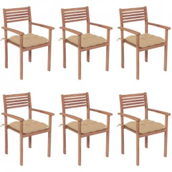 Stackable Garden Chairs with Cushions - 6 pcs Solid Teak Wood