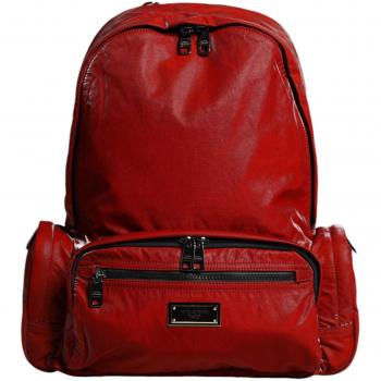 Red Patent Leather Leopard Logo Plaque Men's Backpack