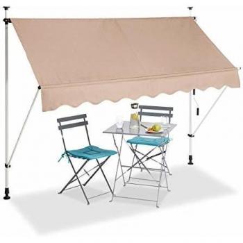 Toldo Vela Retráctil Enrollable Ajustable Beige 250 cm Sin Taladro