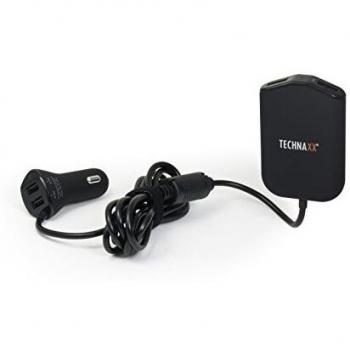 Cargador coche familiar Technaxx con 4 puertos USB - IC inteligente, clip de asiento trasero, DC 12-24V, carga rápida de hasta 4 dispositivos, protección contra sobrecorriente - Adaptador Coche TE14