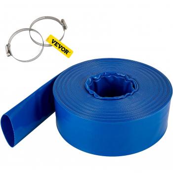 Manguera de Drenaje Retrolavado 2 x 105' de PVC con Abrazaderas, Resistente a Intemperies, Plano y Robusto