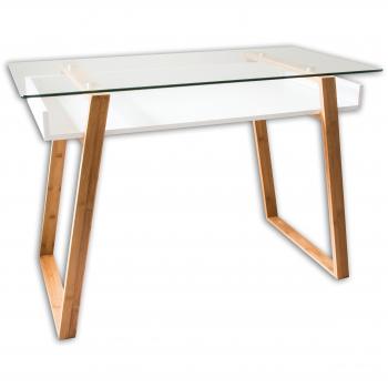 Bonstato Mesa Auxiliar - Mesita de Centro Rectangular, de Vidrio y Madera con Bandeja para Revistas, Mesa de Centro Baja para Salón y Oficina.